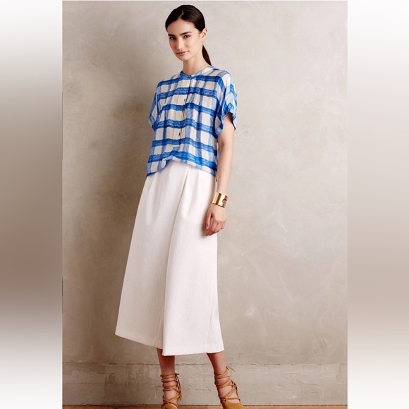 Maeve Anthropologie silk Blue White Plaid Tierra Buttondown , sz : XS - Picture 3 of 11